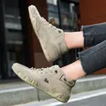 Bottines Martin en cuir véritable kaki pour femmes, montantes avec doublure polaire - 35 / Bottines Martin Hautes / Kaki (Modèle en cuir véritable)