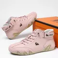 Bottines Martin en cuir véritable rose pour femmes avec logo LDECK pour l'automne - 35 / Bottines Martin Hautes / Rose (Microfibre)