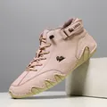 Men's winter high-top Martin boots with warm fleece lining in pink leather finish - 34 / Pink (Fleece Lined)