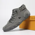 Bottines Martin montantes en cuir gris pour femmes avec sangle Velcro. - 35 / Gris (Microfibre)