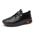 Zapatos casuales de cuero negro para mujer con suela de goma blanda y tacón plano cómodo - 35 / Negro (Estilo Pegado)