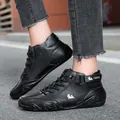 Bottines Martin en cuir noir pour femmes avec design montant et logo LDECK gravé - 35 / Noir (Style Microfibre)