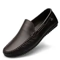 Comfortable men's dark brown leather loafers with soft breathable sole for daily wear - 36 / Brown