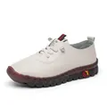 Mocasines casuales beige para mujer con suela blanda y detalles cosidos a mano - 35 / Blanco (Estilo Pegado)