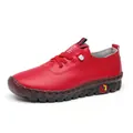 Zapatos casuales planos de cuero rojo cosidos a mano con suela de goma suave para mujer - 35 / Estilo Adhesivo (A0009) / Rojo