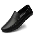Classic black pebbled leather loafers for men with soft sole - 36 / Black