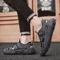 Heren gesloten leren sandalen in donkergrijs met antislip robuuste profielzool. - 38 / Gesloten Sandalen / Grijs