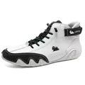 Premium leather high-top Martin boots with black and white color blocking design - 36 / White Green Block