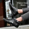 Bottines Martin en cuir véritable noir pour femme avec doublure en velours chaud et coupe haute - 35 / Noir