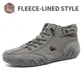 Bottines en cuir gris pour femmes avec doublure en polaire chaude pour l'hiver - 35 / Gris (Doublé Polaire)