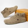 Professional khaki leather high-top boots featuring LDECK branding and secure laces - 36 / White Khaki Block