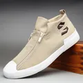Zapatillas de lona caqui para hombre con cremallera y suela de goma blanca - Caqui