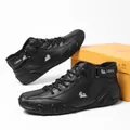 Premium black genuine leather high-top Martin boots with adjustable buckle strap - 36 / Black