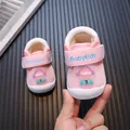 Warme Winter-Babyschuhe aus rosa Samt mit Cartoon-Astronaut und verstellbarem Klettverschluss - 16 / Fleecegefüttert / Rosa