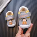 Warme Cartoon-Babylauflernschuhe mit Fellfutter und Klettverschluss für Kleinkinder - 16 / Fleecegefüttert / Grau