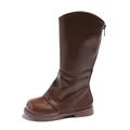 Bottes hautes marron élégantes pour filles avec fermeture éclair arrière et doublure - 26 / Marron Doublé de Polaire