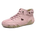 Pink men's high-top casual leather boots with octopus-style sole and adjustable ankle strap - 34 / Pink (F8008)