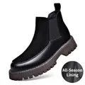 Schwarze Leder-Chelsea-Boots für Herren mit dicker Profilsohle und Ganzjahresfutter. - 38 / Schwarz (Ungefüttert)