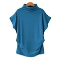 Women's plus size solid blue high-neck batwing sleeve top made of soft cotton blend fabric - Teal
