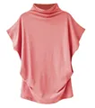Comfortable solid pink mock neck batwing sleeve top with a loose fit silhouette - Pink