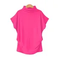 Bright pink half-high neck batwing sleeve top, loose plus size summer t-shirt for women - Rose Red