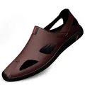 Sandali da uomo in pelle marrone con design traforato per il mare e il tempo libero - 38 / Marrone (2108)