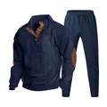 Heren trainingspak van marineblauw corduroy met opstaande kraag en elleboogstukken - Marineblauw