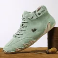 Sage green high-top men's casual leather boots with octopus sole and LDECK branding - 34 / Apple Green