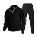 Tweeledig heren trainingspak van corduroy met ribbeltextuur en elleboogstukken - Zwart met zwarte broek