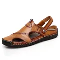 Sandalias de cuero marrón para hombre, suela blanda antideslizante para playa y caminar - 39 / Marrón Amarillento (19168)