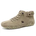 Men's high-top khaki suede Martin boots with casual lace-up design and octopus sole - 34 / Khaki