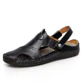 Sandalias de cuero negro para hombre con suela suave antideslizante para playa en verano - 39 / Negro (19168)