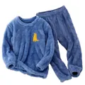 Ensemble de pyjama en polaire bleue douce avec broderie de petit dinosaure jaune. - 110 / Haut Et Bas / Bleu