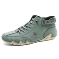 Men's high-top octopus casual boots in greyish-blue matte leather with wave-shaped rubber sole - 34 / Green