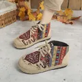 Ethnic style linen high-top platform shoes featuring vibrant colorful totem patterns for women - 35 / Red