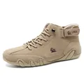 Modische braune Wildleder-Stiefeletten für Herren mit warmem Futter für den Winter - 38 / High-Top-Stil / Khaki
