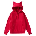 Sudadera con capucha de forro polar rojo para mujer con orejas de gato y bolsillo. - S / Tops / Burdeos