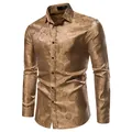 Herren-Langarmhemd in Bronze mit elegantem Rosen-Jacquard-Muster für Business-Look - Gold