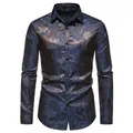 Chemise de luxe à manches longues pour hommes avec imprimé rose dorée pour bureau - S / Hauts / Bleu