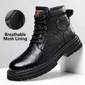 High-quality black leather Martin boot for men featuring a breathable mesh lining SKU view - 38 / Mesh Lining Style / Black Four Seasons