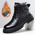 Men's retro black winter Martin boots featuring warm fleece lining and durable lug sole - 38 / Thickened Wool / Black With Thickened Wool