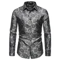 Vue détaillée d'une chemise grise pour homme à manches longues avec imprimé rose - S / Hauts / Gris