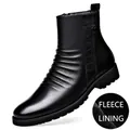 Schwarze Herren Martin Boots aus Leder mit warmem Plüschfutter und Seiten-Reißverschluss - 38 / Schwarz Fleece-Futter