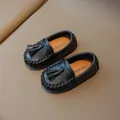 Mocassins classiques en cuir noir pour enfants style britannique avec glands élégants mixtes - Noir