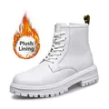 Botas de combate de cuero blanco para hombre con forro polar cálido para el invierno - 38 / Forrado de Fleece / Blanco