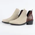 Dames enkellaarsjes met blokhak, tweekleurig beige en slangenpatroon met rits aan de zijkant - 38 / Beige