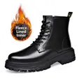 Botas Martin de cuero negro premium con forro polar cálido y suela gruesa duradera - 38 / Forrado de Fleece / Negro