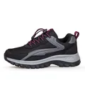 Zijaanzicht van ademende mesh wandelsneakers voor ouderen met zachte zool - 39 / Zwart Rozerood (Dames)