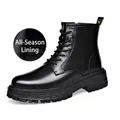 Botas Martin de cuero liso negro para hombre con cordones y forro para todo el año - 38 / Zapatos planos / Negro