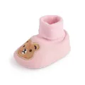 Close-up of pink baby soft sole cotton shoes with embroidered cartoon bear detail. - Insole Length 11cm / Pink